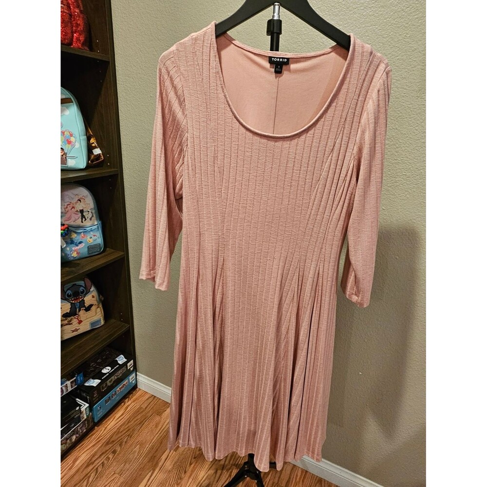 Torrid Pink Ribbed Scoop-Neck A-Line Dress